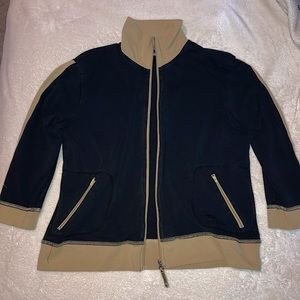 large navy blue + tan oleg cassini sport jacket